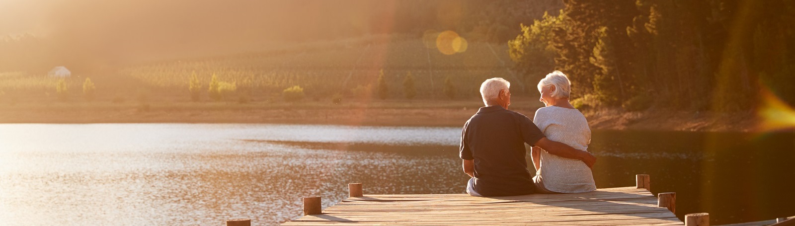 Senior couple sitting by the lake