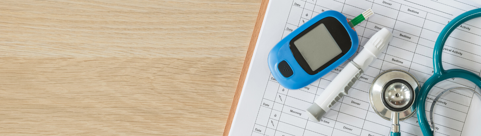 diabetes glucose monitor, lancet and stethoscope