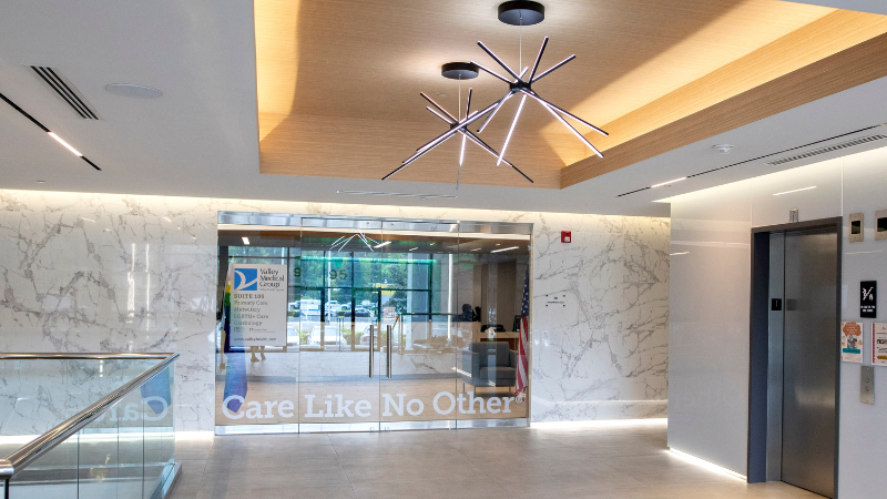 doors to the entrance of valley's cardiology practice in paramus