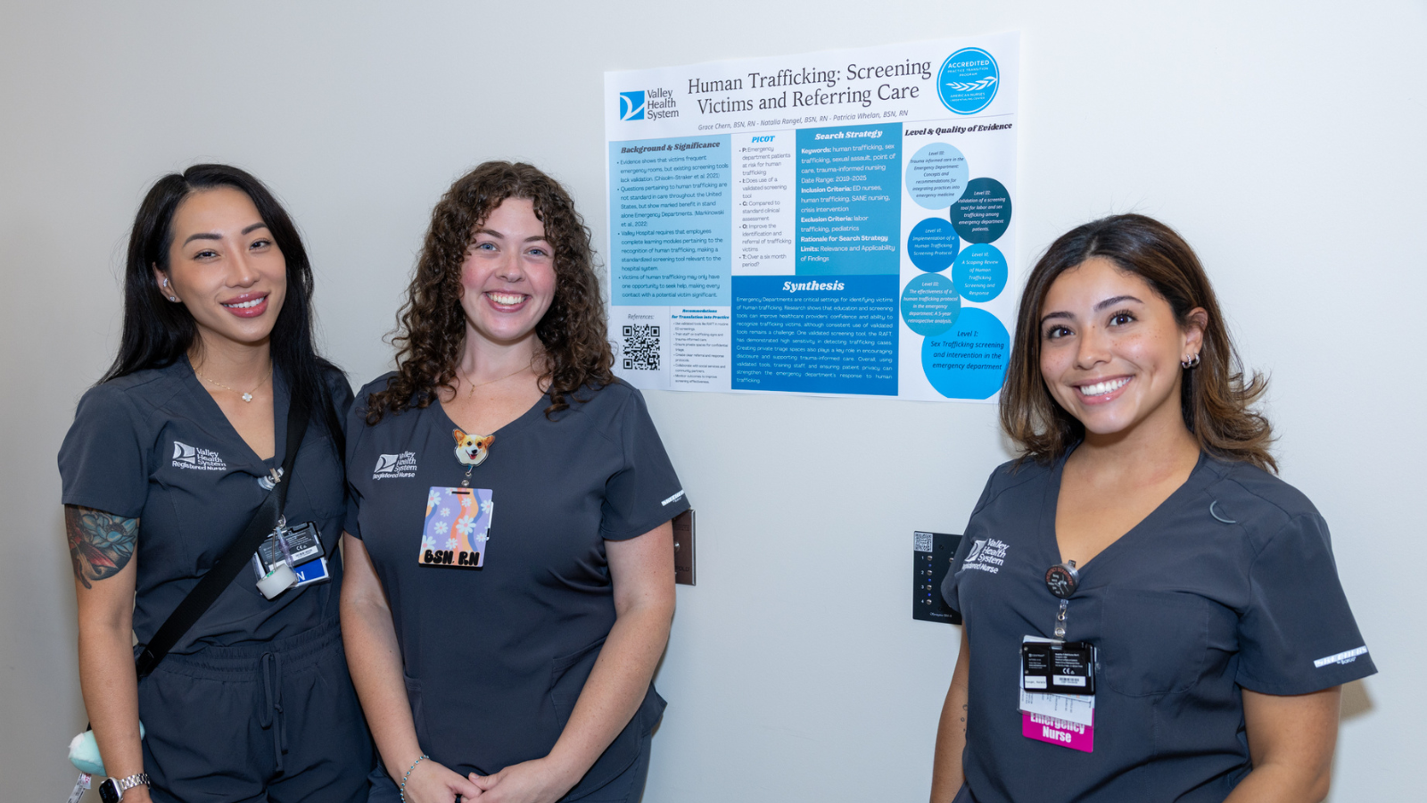 group of nurses standing in front of poster presentation