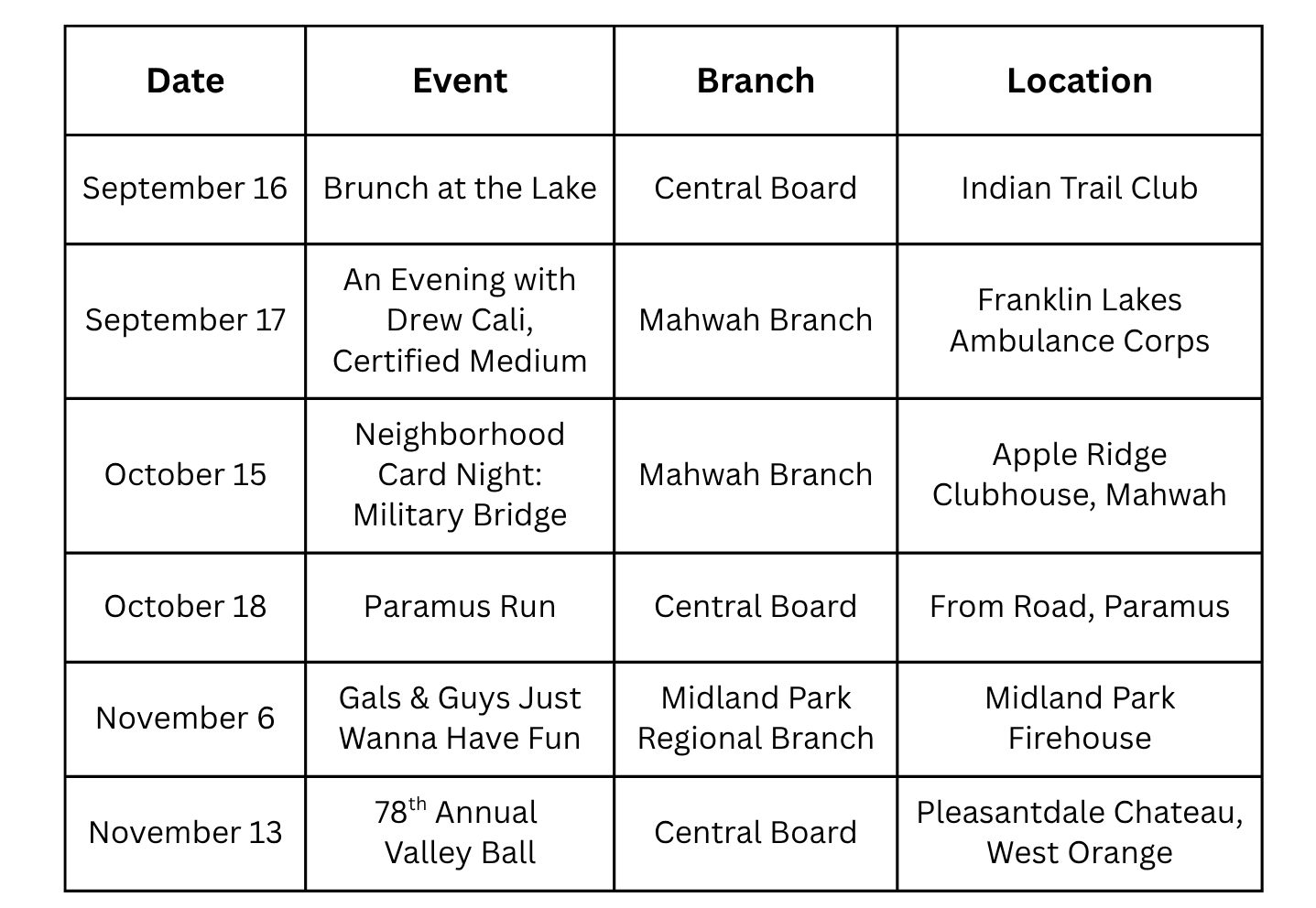 2026 Auxiliary Fall Events