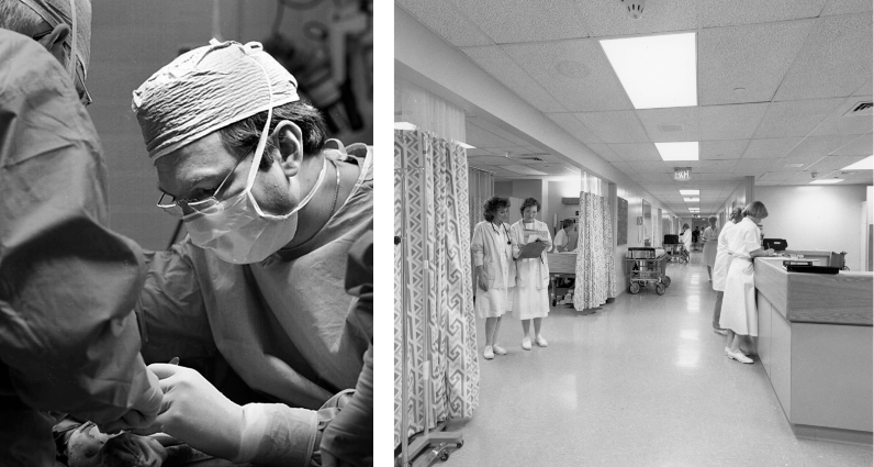 images from surgery at The Valley Hospital in the 1970s