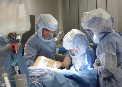 Dr. Anthony Delfico, Director of Orthopedics at The Valley Hospital, performs a knee replacement procedure