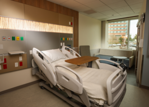 Patient rooms at The Valley Hospital in Paramus 