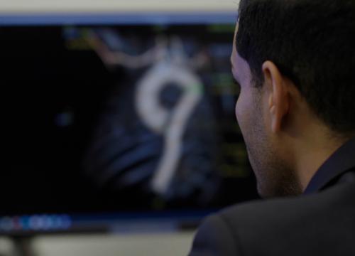 Dr Jabagi viewing patient information on a screen