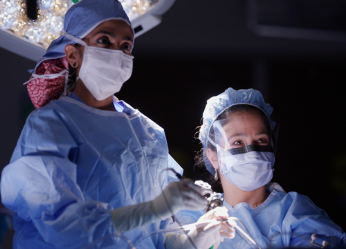 surgeons performing endoscopic endonasal surgery for a pituitary tumor