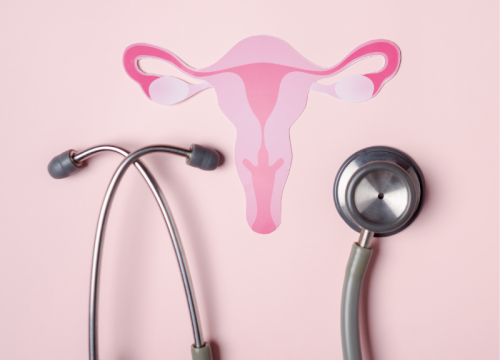 Pink background with uterus and stethoscope 