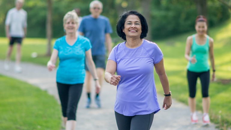 women walking together smiling