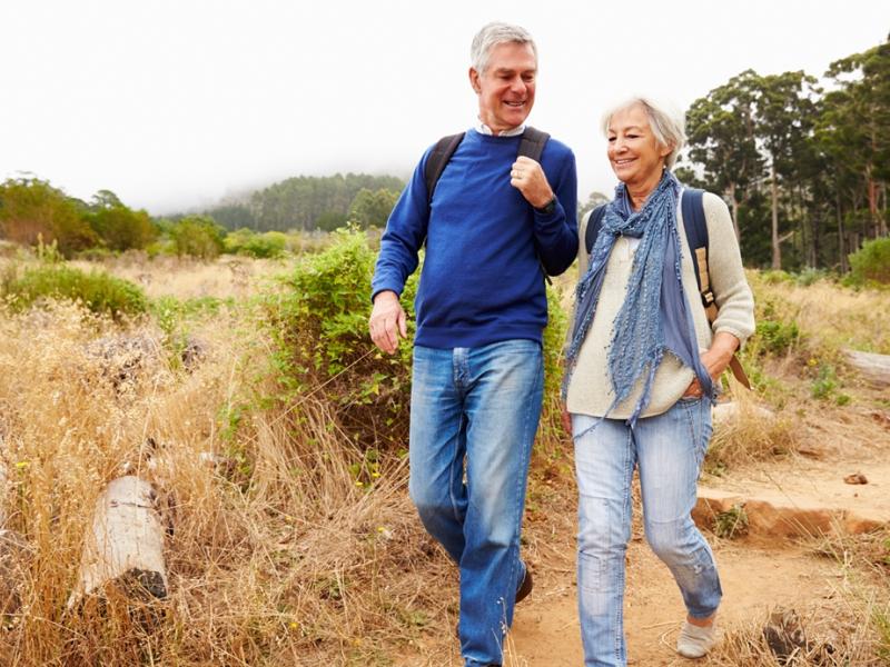 man and woman hiking