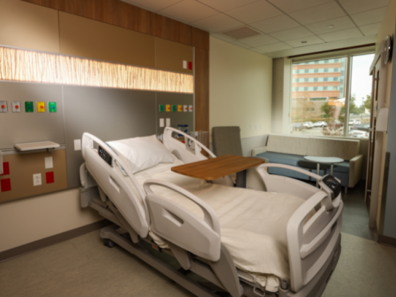 Patient rooms at The Valley Hospital in Paramus 
